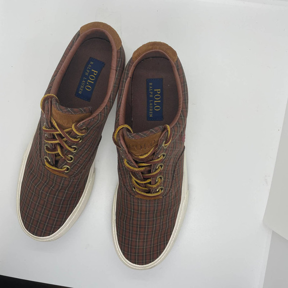 Ralph Lauren POLO Vaughn Plaid Brown Pattern sz7.5 - Picture 2 of 9